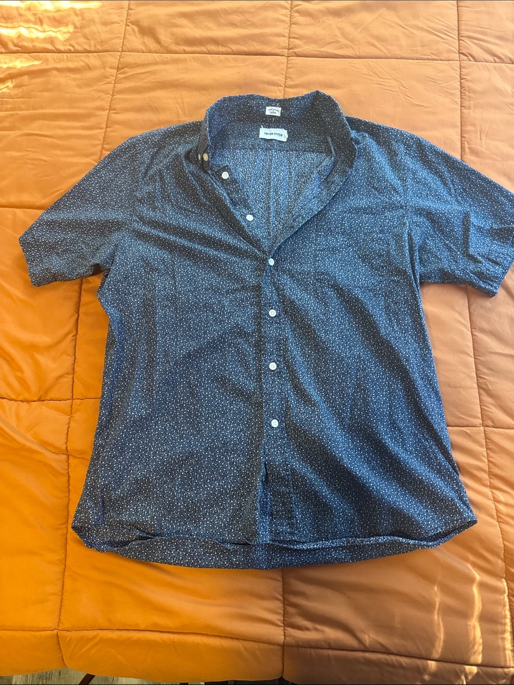 Taylor Stitch Navy Short-Sleeve Button-Down Shirt with Micro Dot Print